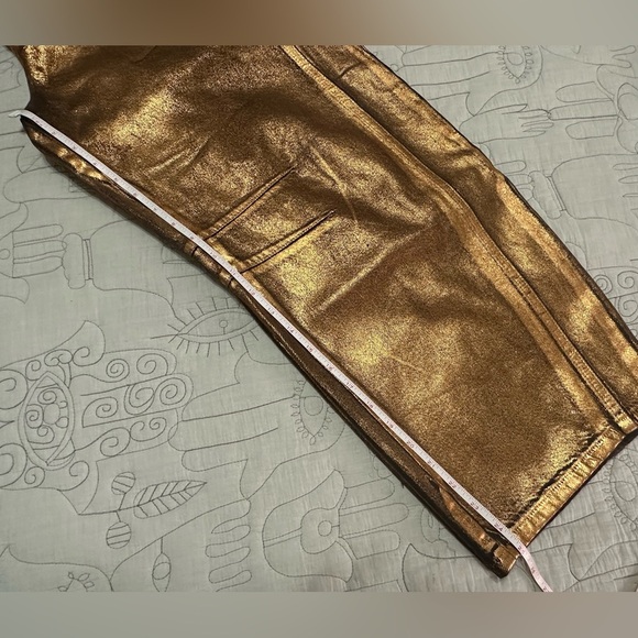 NWT We The Free x Free People Good Luck Gold Metallic Horseshoe Barrel Jeans - Picture 9 of 13